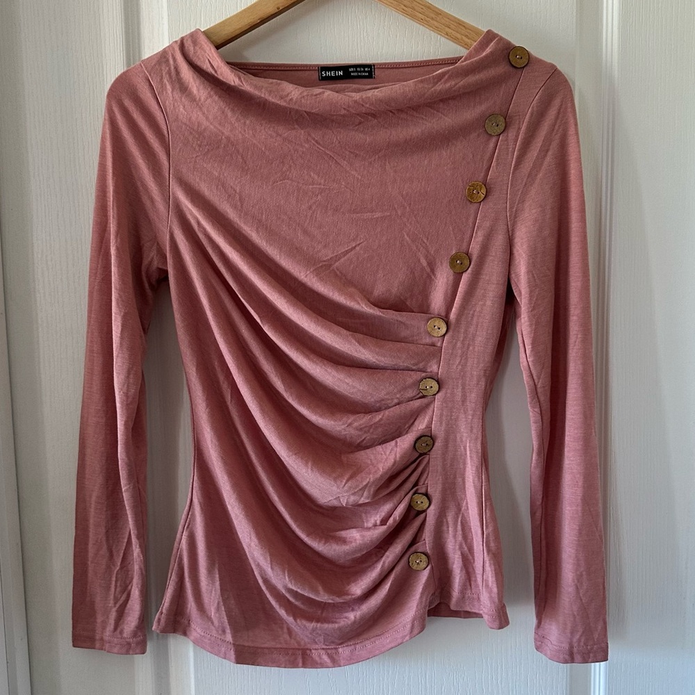 New SHEIN rouched side button light weight sweater mauve rose